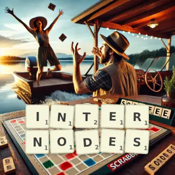 Creative illustration for a Scrabble game with the word INTERNODES spelled out in tiles on the board.
