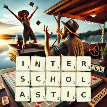 Creative illustration for a Scrabble game with the word INTERSCHOLASTIC spelled out in tiles on the board.