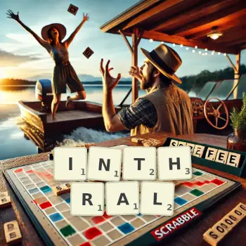 Creative illustration for a Scrabble game with the word INTHRAL spelled out in tiles on the board.