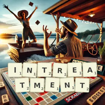 Creative illustration for a Scrabble game with the word INTREATMENT spelled out in tiles on the board.