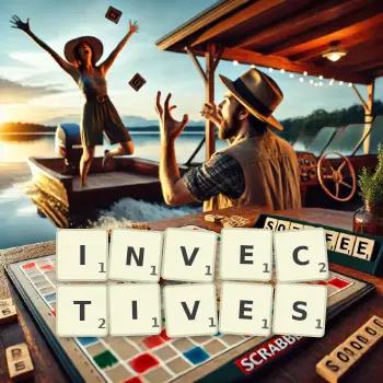Creative illustration for a Scrabble game with the word INVECTIVES spelled out in tiles on the board.