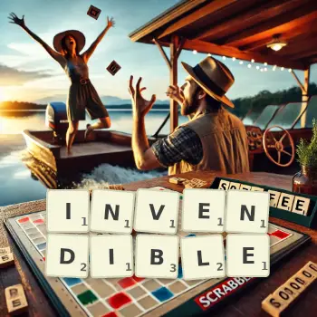 Creative illustration for a Scrabble game with the word INVENDIBLE spelled out in tiles on the board.