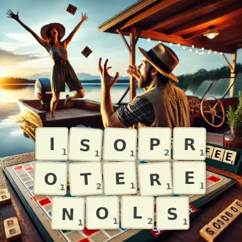 Creative illustration for a Scrabble game with the word ISOPROTERENOLS spelled out in tiles on the board.