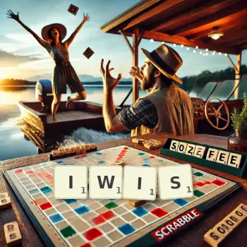 Creative illustration for a Scrabble game with the word IWIS spelled out in tiles on the board.