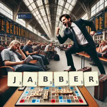 Creative illustration for a Scrabble game with the word JABBER spelled out in tiles on the board.