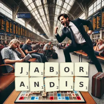 Creative illustration for a Scrabble game with the word JABORANDIS spelled out in tiles on the board.