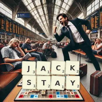 Creative illustration for a Scrabble game with the word JACKSTAY spelled out in tiles on the board.