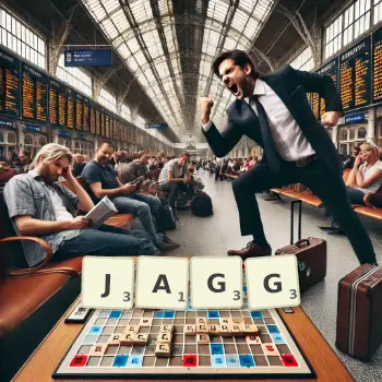 Creative illustration for a Scrabble game with the word JAGG spelled out in tiles on the board.
