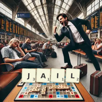 Creative illustration for a Scrabble game with the word JAIL spelled out in tiles on the board.