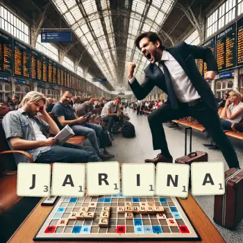 Creative illustration for a Scrabble game with the word JARINA spelled out in tiles on the board.