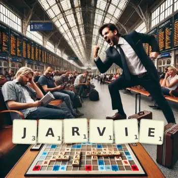 Creative illustration for a Scrabble game with the word JARVIE spelled out in tiles on the board.