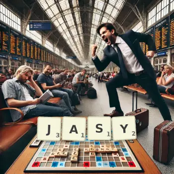 Creative illustration for a Scrabble game with the word JASY spelled out in tiles on the board.