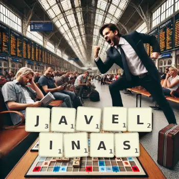 Creative illustration for a Scrabble game with the word JAVELINAS spelled out in tiles on the board.