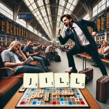 Creative illustration for a Scrabble game with the word JILL spelled out in tiles on the board.