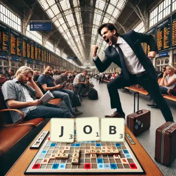 Creative illustration for a Scrabble game with the word JOB spelled out in tiles on the board.