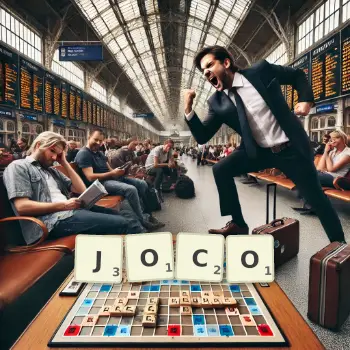 Creative illustration for a Scrabble game with the word JOCO spelled out in tiles on the board.