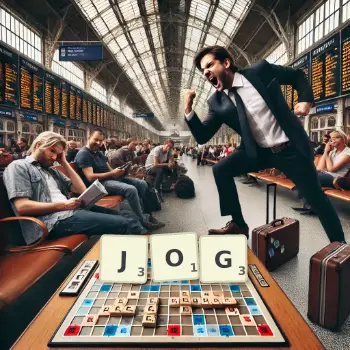Creative illustration for a Scrabble game with the word JOG spelled out in tiles on the board.