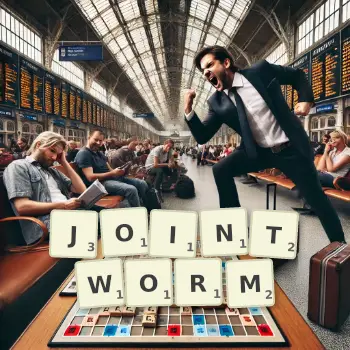 Creative illustration for a Scrabble game with the word JOINTWORM spelled out in tiles on the board.