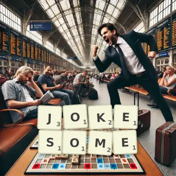 Creative illustration for a Scrabble game with the word JOKESOME spelled out in tiles on the board.
