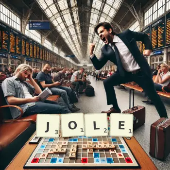 Creative illustration for a Scrabble game with the word JOLE spelled out in tiles on the board.