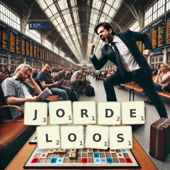 Creative illustration for a Scrabble game with the word JORDELOOS spelled out in tiles on the board.