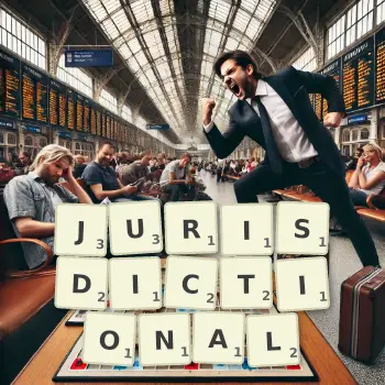 Creative illustration for a Scrabble game with the word JURISDICTIONAL spelled out in tiles on the board.