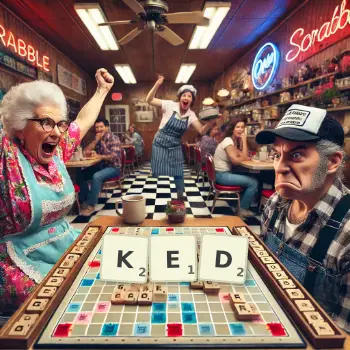 Creative illustration for a Scrabble game with the word KED spelled out in tiles on the board.