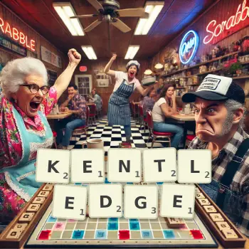 Creative illustration for a Scrabble game with the word KENTLEDGE spelled out in tiles on the board.