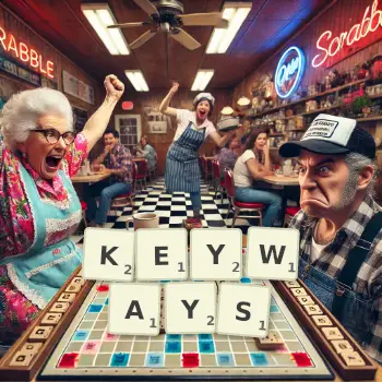 Creative illustration for a Scrabble game with the word KEYWAYS spelled out in tiles on the board.