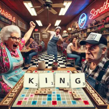 Creative illustration for a Scrabble game with the word KING spelled out in tiles on the board.