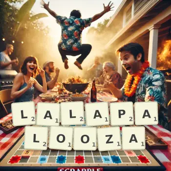 Creative illustration for a Scrabble game with the word LALAPALOOZA spelled out in tiles on the board.