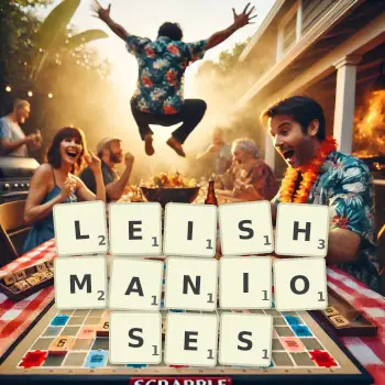 Creative illustration for a Scrabble game with the word LEISHMANIOSES spelled out in tiles on the board.