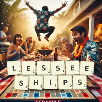 Creative illustration for a Scrabble game with the word LESSEESHIPS spelled out in tiles on the board.