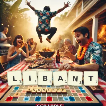 Creative illustration for a Scrabble game with the word LIBANT spelled out in tiles on the board.