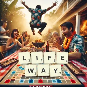 Creative illustration for a Scrabble game with the word LIFEWAY spelled out in tiles on the board.