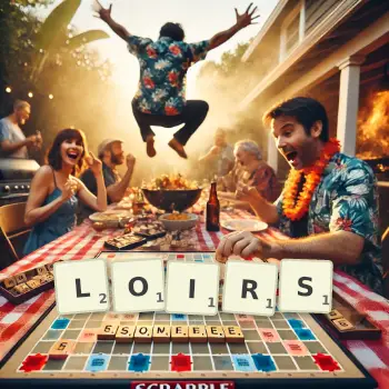 Creative illustration for a Scrabble game with the word LOIRS spelled out in tiles on the board.