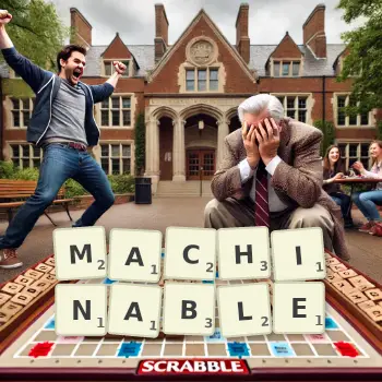 Creative illustration for a Scrabble game with the word MACHINABLE spelled out in tiles on the board.