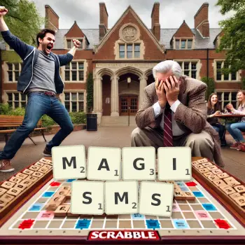 Creative illustration for a Scrabble game with the word MAGISMS spelled out in tiles on the board.