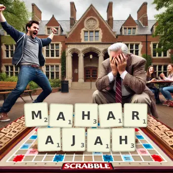 Creative illustration for a Scrabble game with the word MAHARAJAH spelled out in tiles on the board.