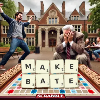 Creative illustration for a Scrabble game with the word MAKEBATE spelled out in tiles on the board.