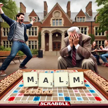 Creative illustration for a Scrabble game with the word MALM spelled out in tiles on the board.