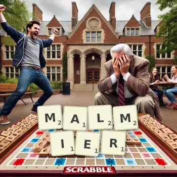 Creative illustration for a Scrabble game with the word MALMIER spelled out in tiles on the board.