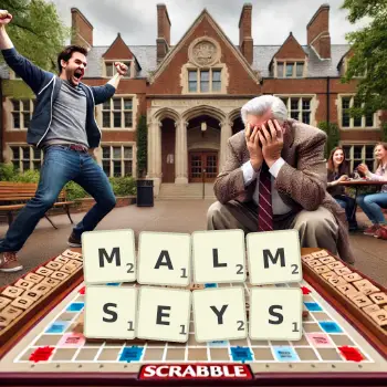 Creative illustration for a Scrabble game with the word MALMSEYS spelled out in tiles on the board.