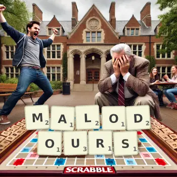 Creative illustration for a Scrabble game with the word MALODOURS spelled out in tiles on the board.