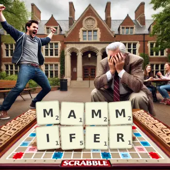 Creative illustration for a Scrabble game with the word MAMMIFER spelled out in tiles on the board.