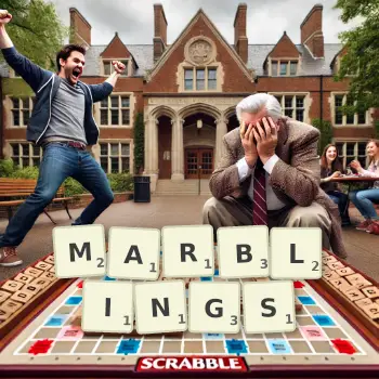 Creative illustration for a Scrabble game with the word MARBLINGS spelled out in tiles on the board.