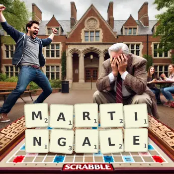 Creative illustration for a Scrabble game with the word MARTINGALE spelled out in tiles on the board.