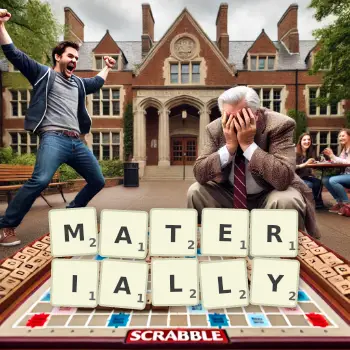 Creative illustration for a Scrabble game with the word MATERIALLY spelled out in tiles on the board.