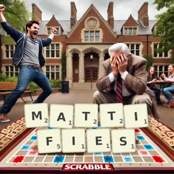 Creative illustration for a Scrabble game with the word MATTIFIES spelled out in tiles on the board.