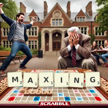 Creative illustration for a Scrabble game with the word MAXING spelled out in tiles on the board.